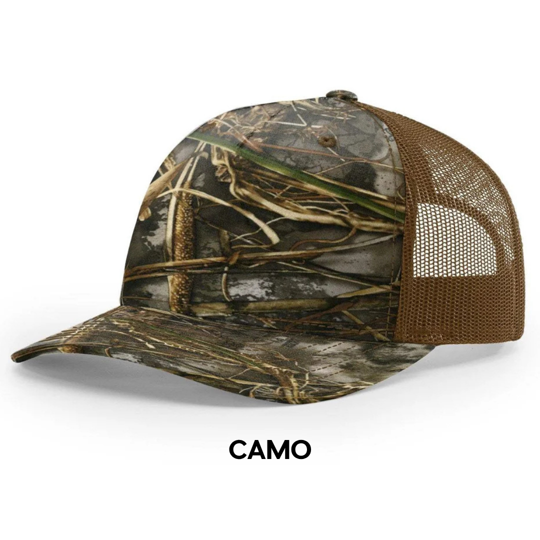 Custom Chukar Hunting Leather Patch Hat, Idaho Richardson 112 Trucker Cap