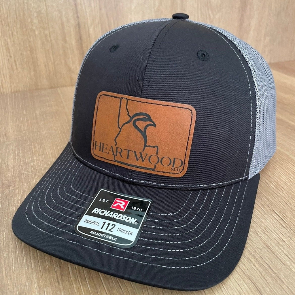 Custom Chukar Hunting Leather Patch Hat, Idaho Richardson 112 Trucker Cap