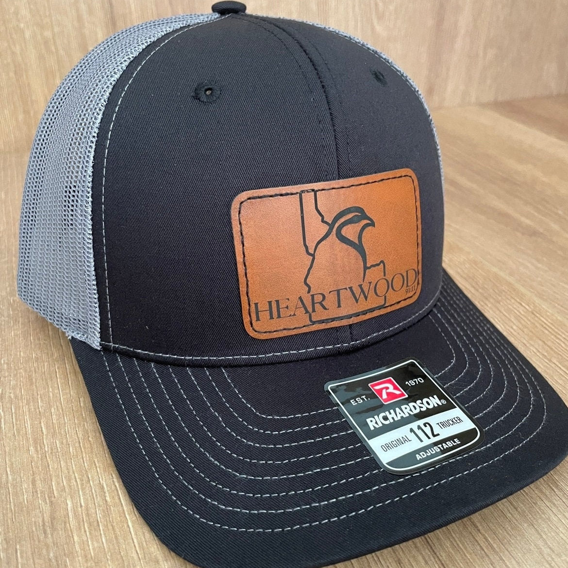 Custom Chukar Hunting Leather Patch Hat, Idaho Richardson 112 Trucker Cap